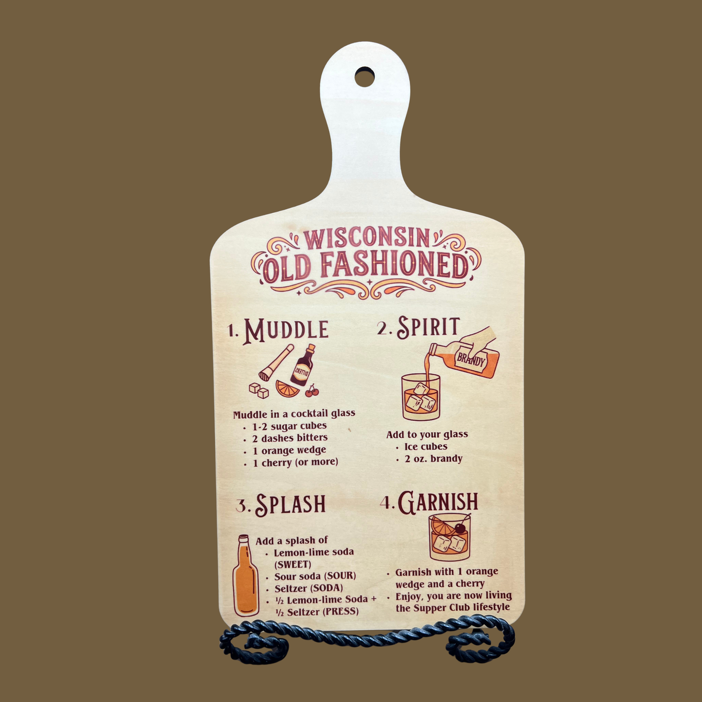Wisconsin Old Fashioned Recipe Cutting Board